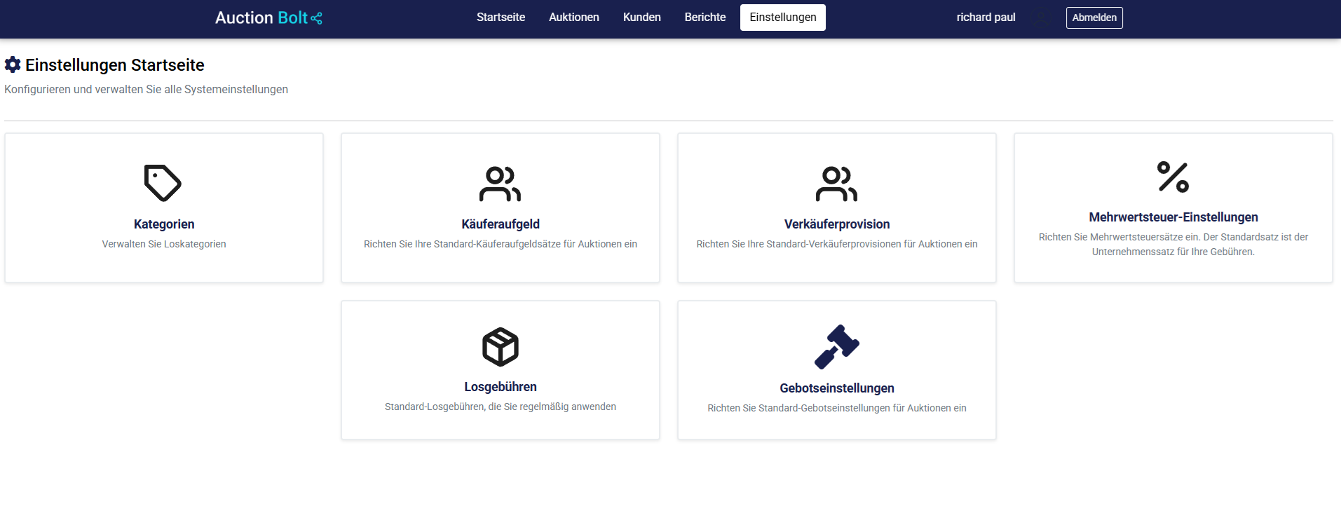 AuctionBolt Manager settings in German