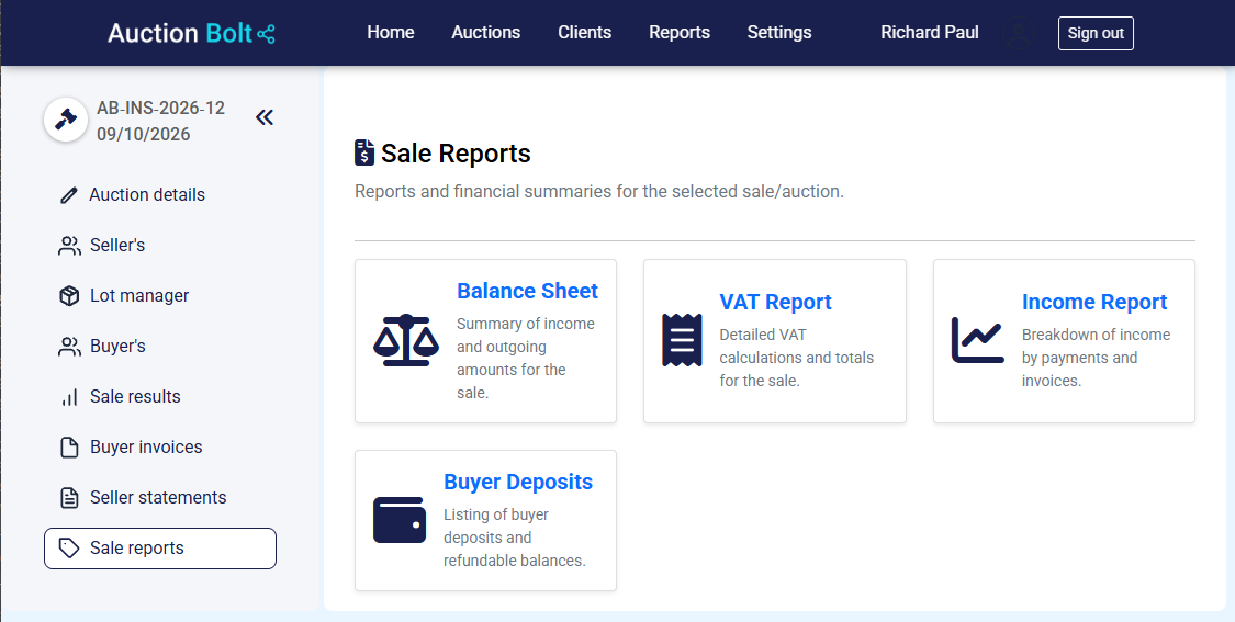 AuctionBolt Manager lot manager screen